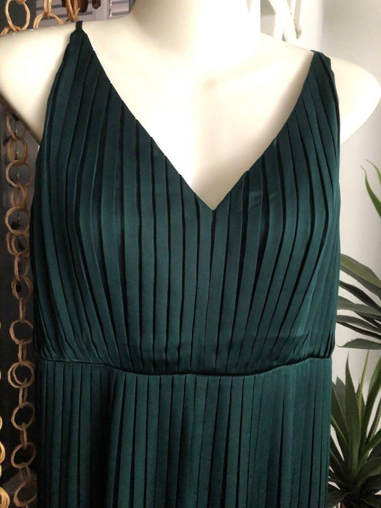 Dark green pleated warehouse spag dress Women s Fashion Dresses