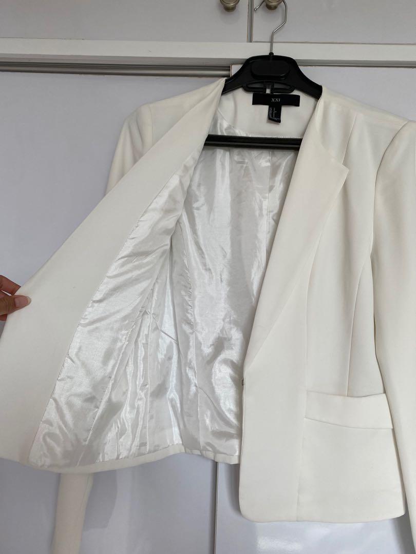 Forever 21 white blazer, Fesyen Wanita 
