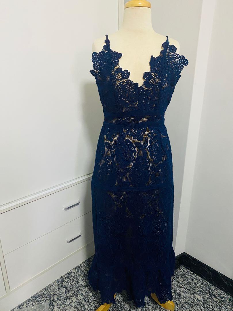 CLOTHES Foxiedox Marjorie Navy Midi Dress Navy Blue Lace Evening Gown cocktail dress