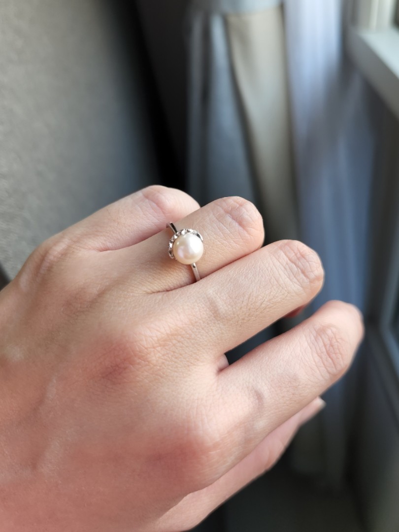 Freshwater pearl top engagement rings