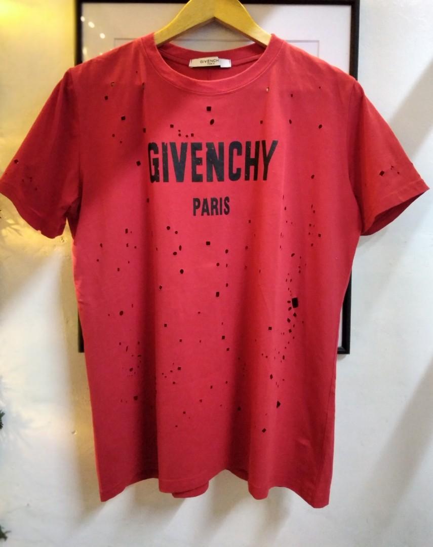 Givenchy distressed t shirt red hotsell