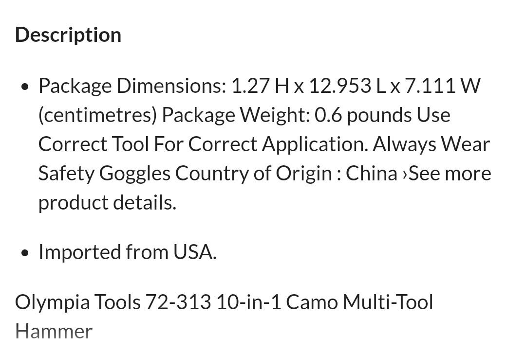 I WORK 10 in 1 Camo Multi Tool (Category: Home Improvement Tools & Accessories) located in Mandaluyong City. Submitted by vefj888 (Listing ID 1158297678, Image 2). Description: 10 in 1 Multi Tool by Olympia Tools Stainless Steel Made in China 3 unit available.