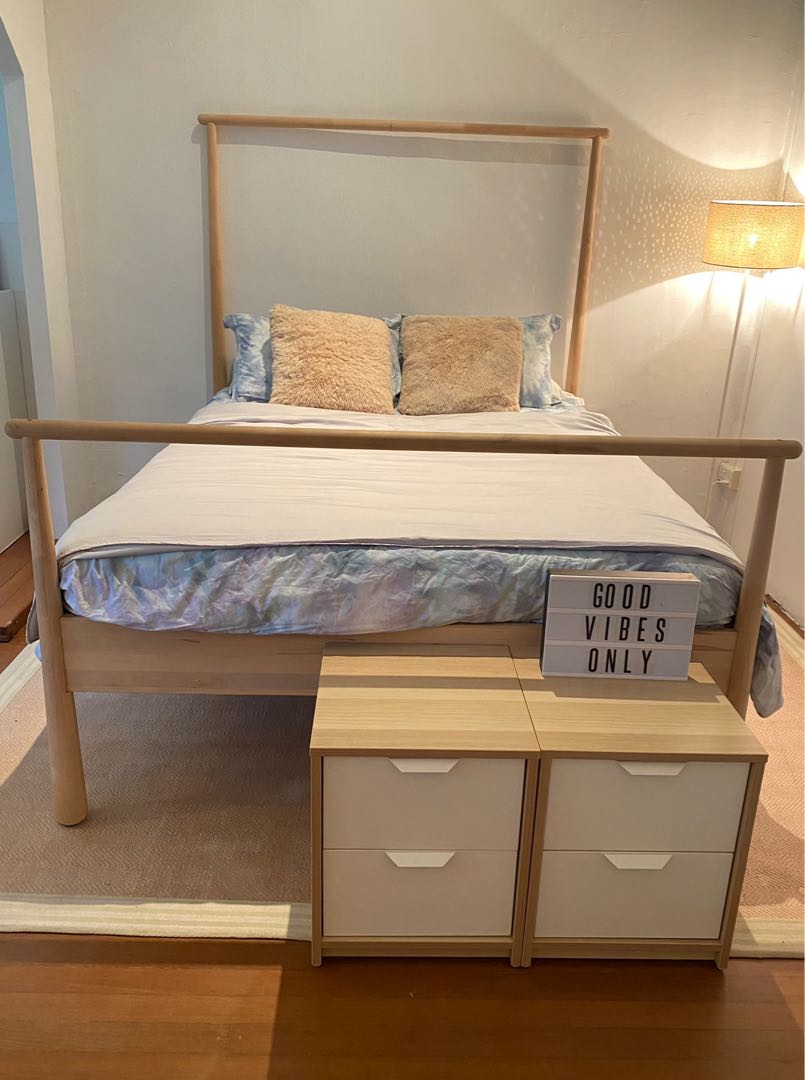 IKEA Gjora queen size bed frame and mattress, Furniture & Home Living, Furniture, Bed Frames