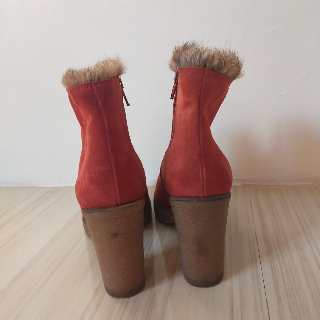 Karen Lipps Made in Italy Orange Boots- Fur Boots/Ankle boots