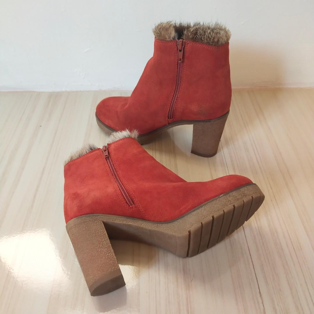 Karen Lipps Made in Italy Orange Boots- Fur Boots/Ankle boots
