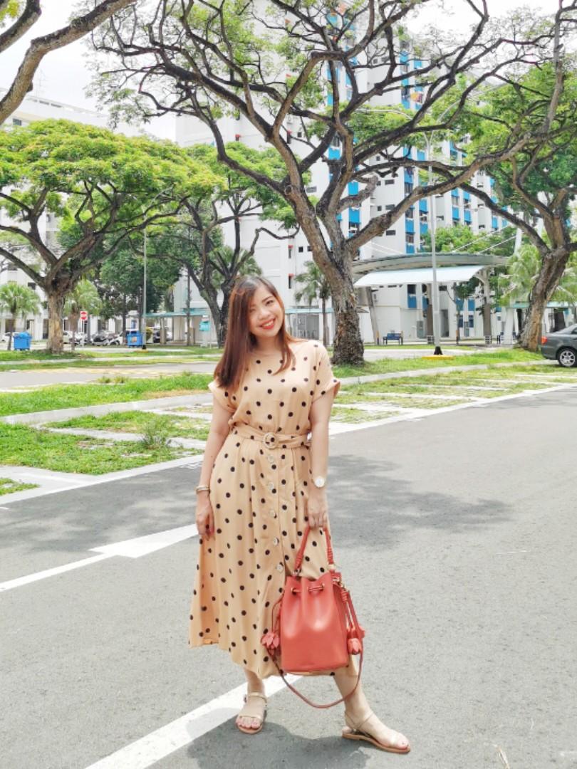 Mango polka dot belt dress clearance