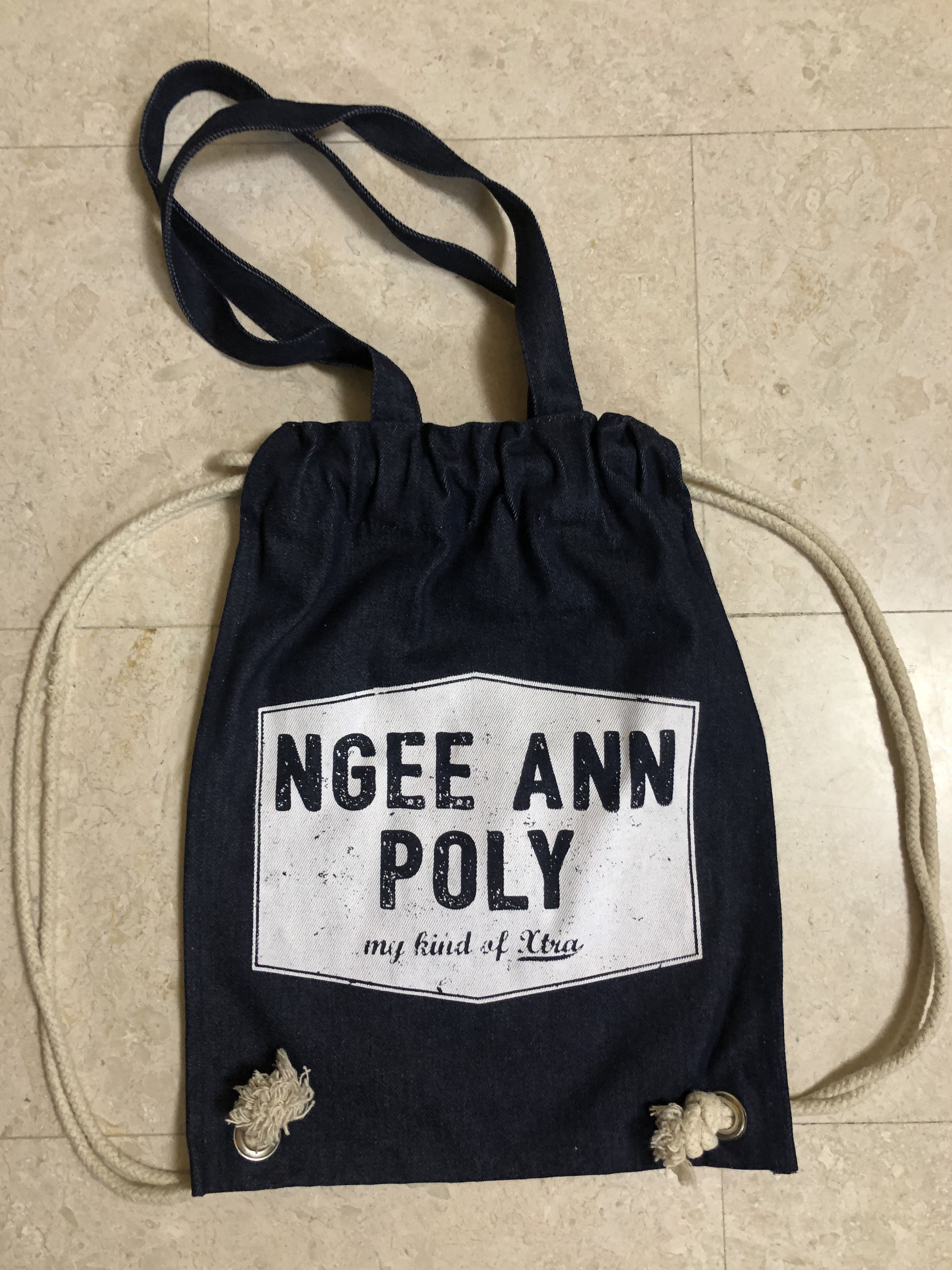 Ngee Ann Poly NP Denim Tote Drawstring Bag Women s