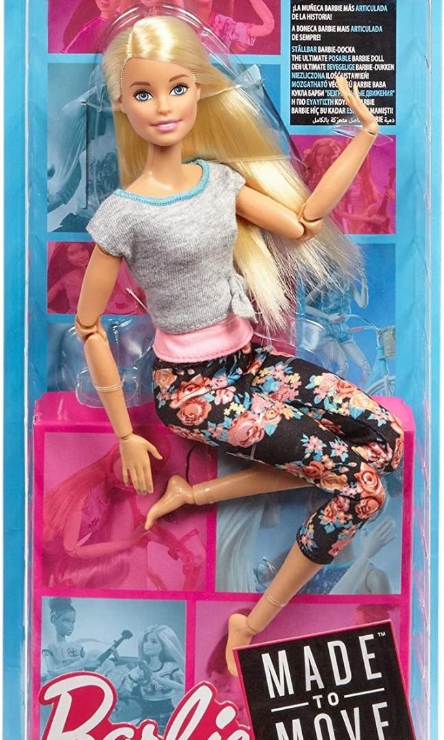 Grey Floral Barbie Made to Move Dolls with 22 Joints and Yoga Clothes 