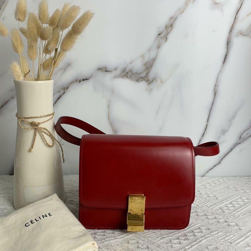 Céline Classic Box Medium bag Red Leather ref.246646 - Joli Closet