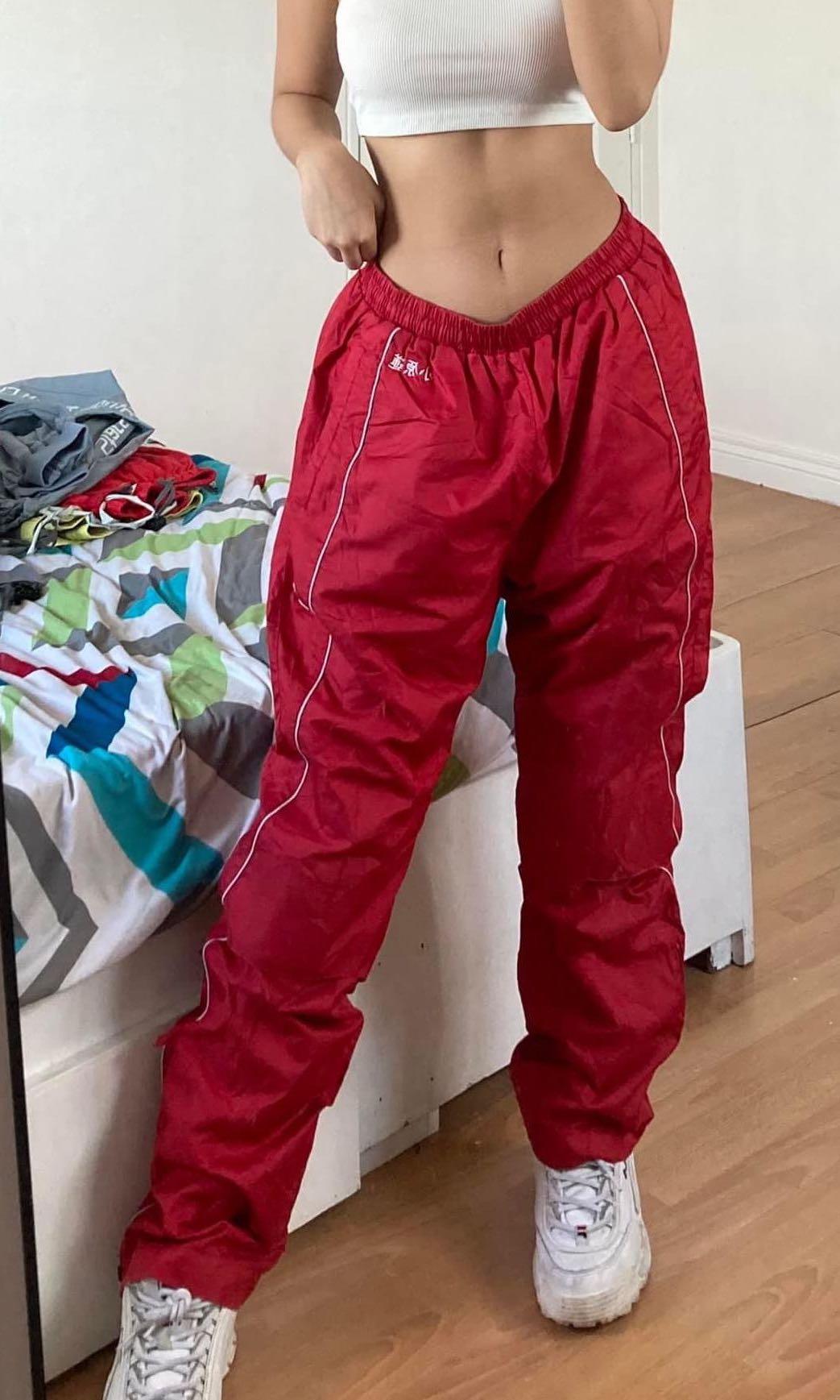Red Track pants (w/ zipper at bottoms to have a slit), Women's Fashion,  Bottoms, Other Bottoms on Carousell