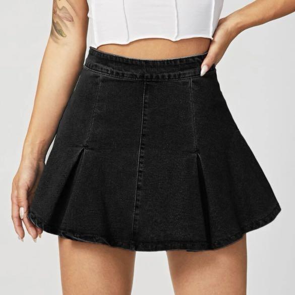 Black denim store skater skirt