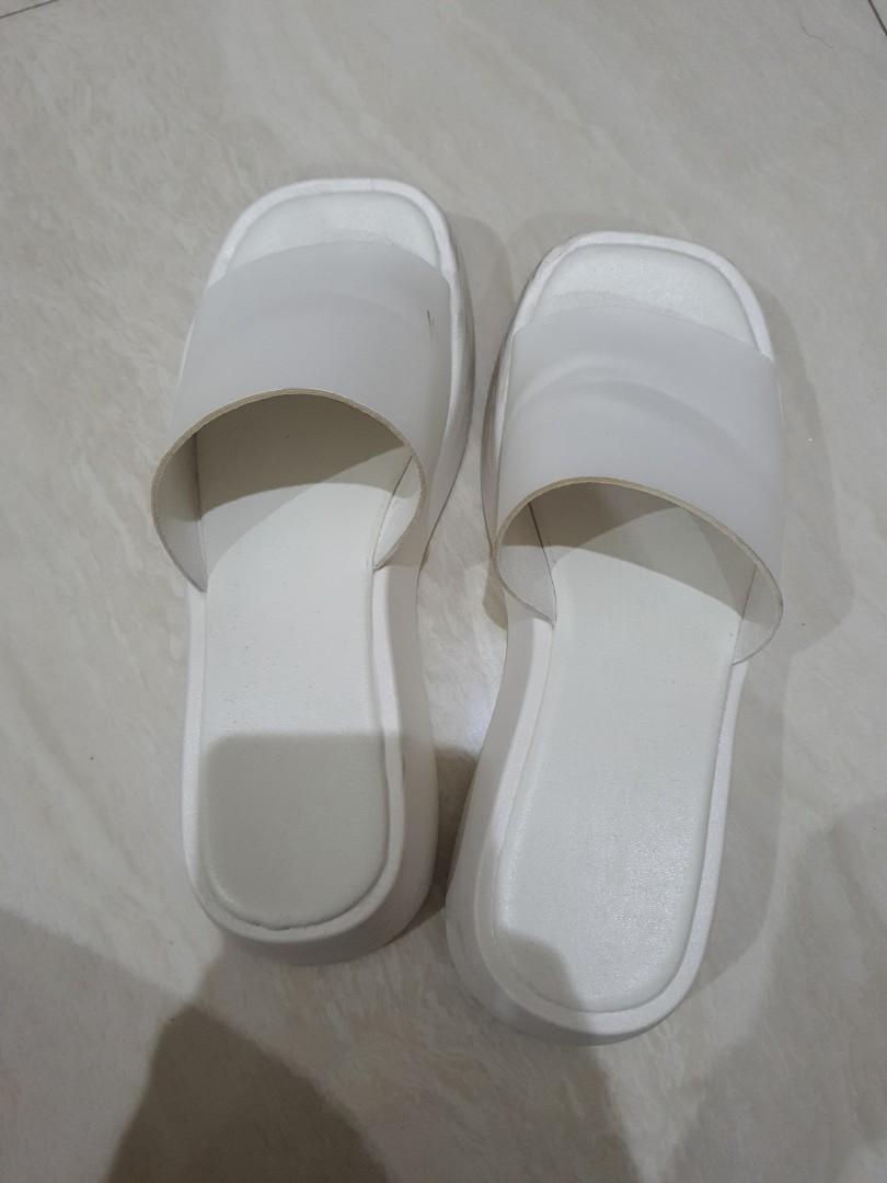 white platform slippers