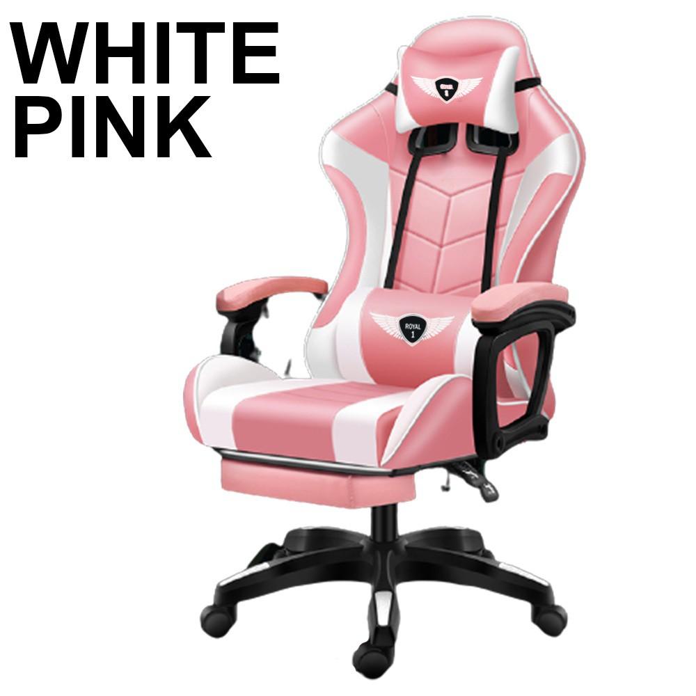 RUSH WJF Pink and White Gaming Chair with Pillow Massager, Furniture