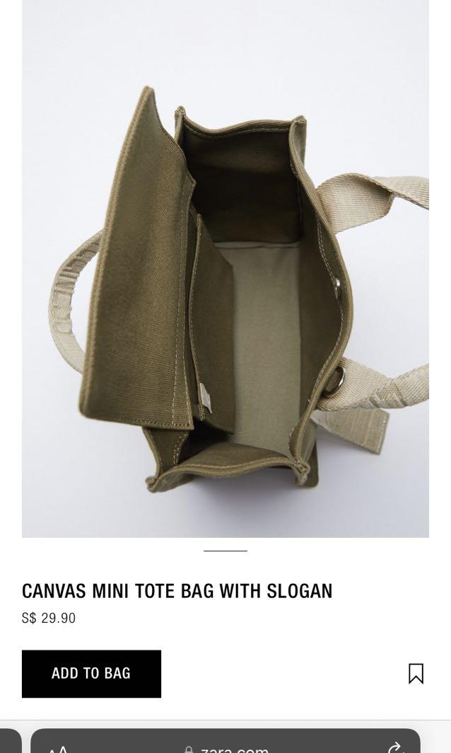 Zara Canvas Mini Tote Bag in Khaki Green, Women's Fashion, Bags