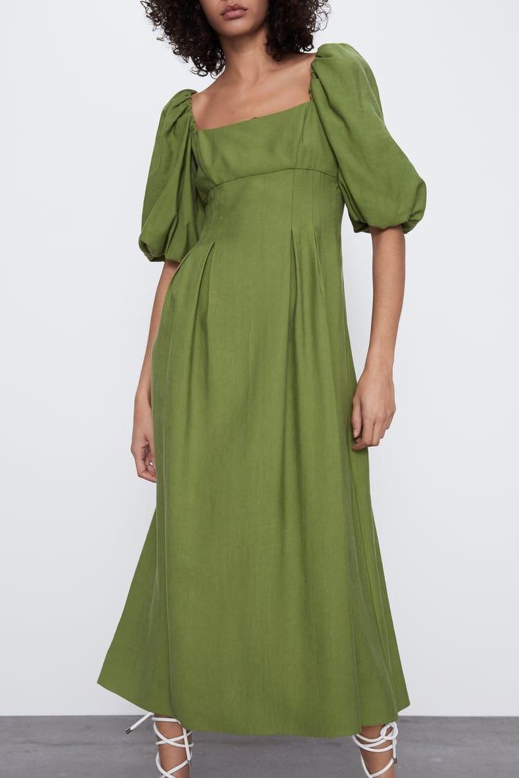 ZARA Green Puffy Sleeved Dress Size S 