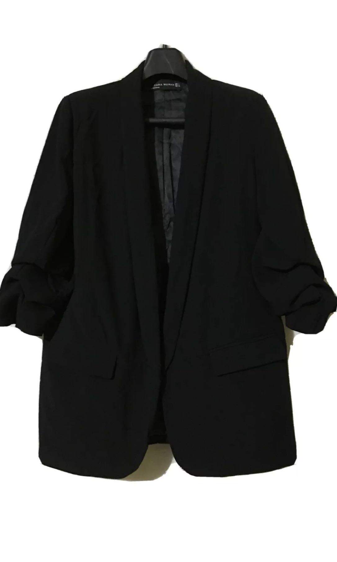 Zara ruched sleeves black blazer coat Women s Fashion Coats