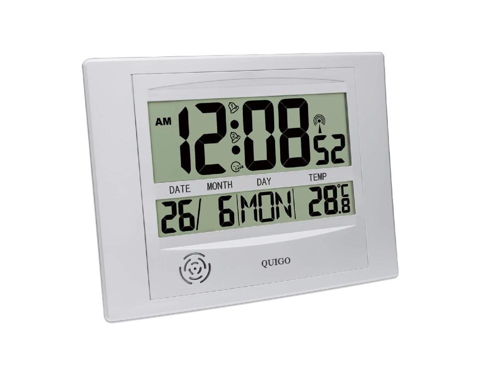 13441) QUIGO Radio Controlled Atomic Wall Clock, Date and Temperature