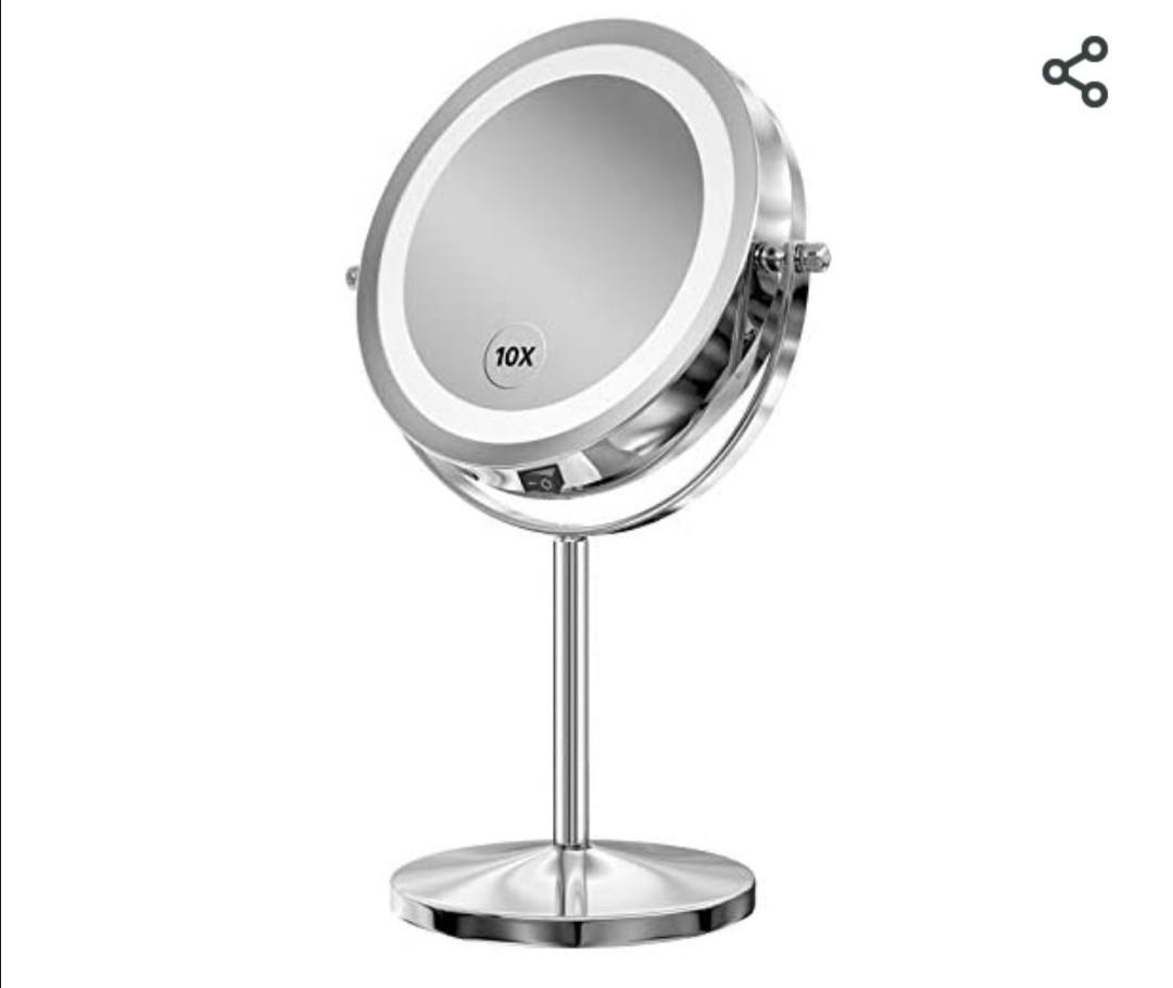 Round Swivel Mirror Dressing Table Make Up Shaving 2x Magnifying Bathroom Vanity 