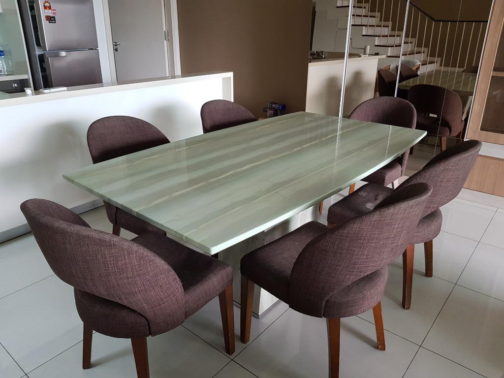 6ft Marble Green Quartz Dining Table, Furniture & Home Living