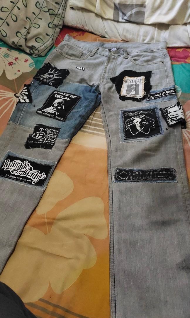 Celana jeans patch punk, size 32-34 