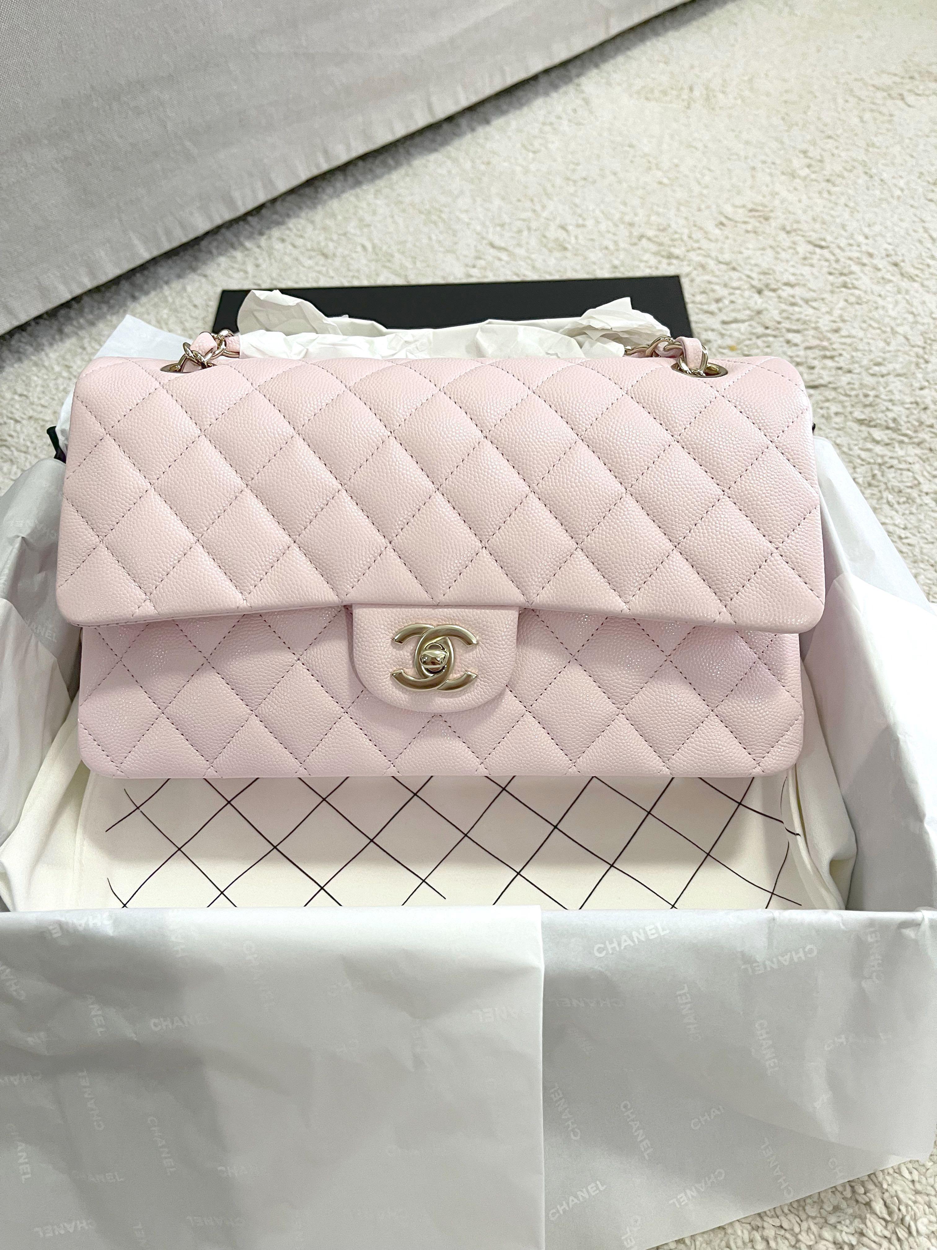 Chanel Classic Small Double Flap 22S Pink Quilted Caviar with light gold  hardware