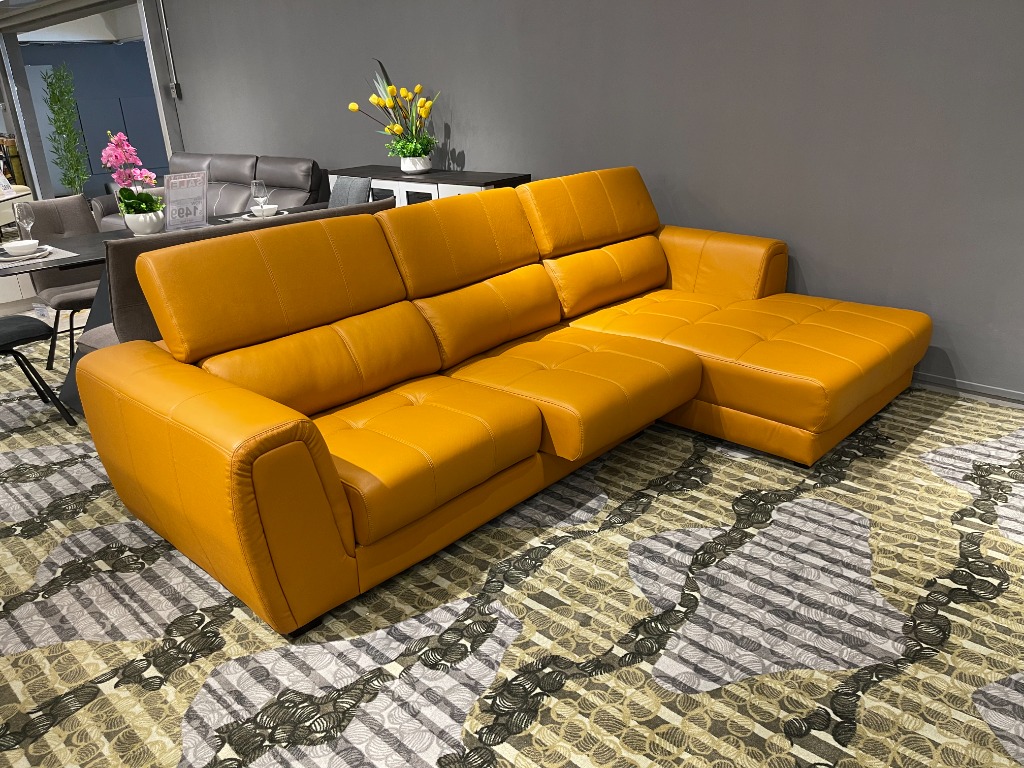 Cowhide Leather L-Shape Slider Sofa, Furniture & Home Living, Furniture ...