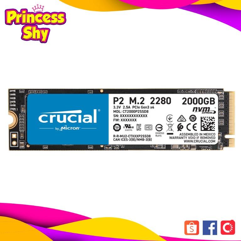 Crucial 2TB P2 NVMe PCIe M.2 Internal SSD Solid State Drive CT2000P2SSD8 (Category: Hard Disks & Thumbdrives) located in San Juan City. Submitted by princessshyph (Listing ID 1159795091, Image 1). Description: Digital Storage Capacity 2 TB Compatible Devices This drive is compatible with desktops & laptops that accept PCIe NVMe Gen 3 drives Hard Disk Interface NVMe Brand Crucial Series Crucial P2 SSD Specific Uses For Product Personal, Gaming, Bu