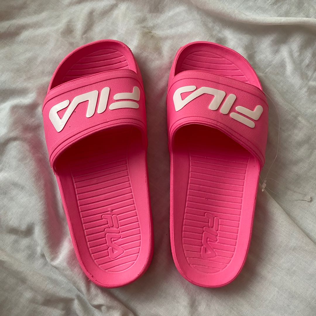 hot pink fila slides