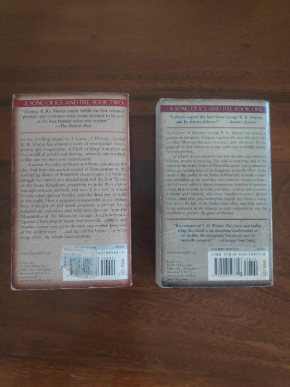 George R. R. Martin Books (Category: Storybooks) located in Pasig City. Submitted by sasulok (Listing ID 1159831845, Image 2). Description: (1) A Game of Thrones (2) A Clash of Kings Both at P260 *Payment: GCash, Metrobank bank transfer *Delivery: Grab Express, Lalamove, GoGo Xpress *Buyer shoulders delivery fee.
