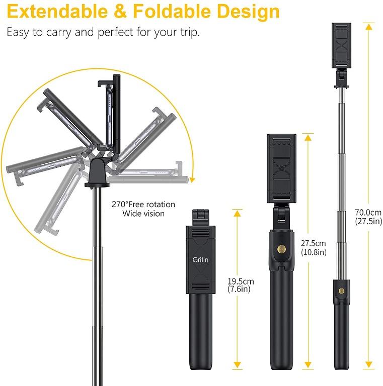 Gritin Selfie Stick, In Bluetooth Selfie Stick Tripod