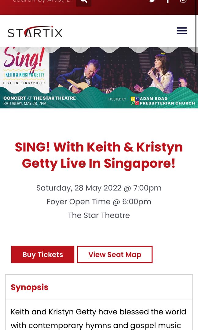 Keith and Kristyn Getty concert ticket (one ticket), Tickets & Vouchers