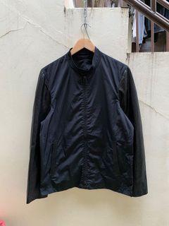 Lanvin Leather Sleeve Bomber Jacket