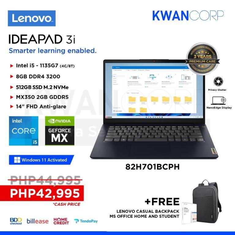 Lenovo IdeaPad 3i 14FHD Laptop, Intel Core i5-1135G7, 8GB, 256GB