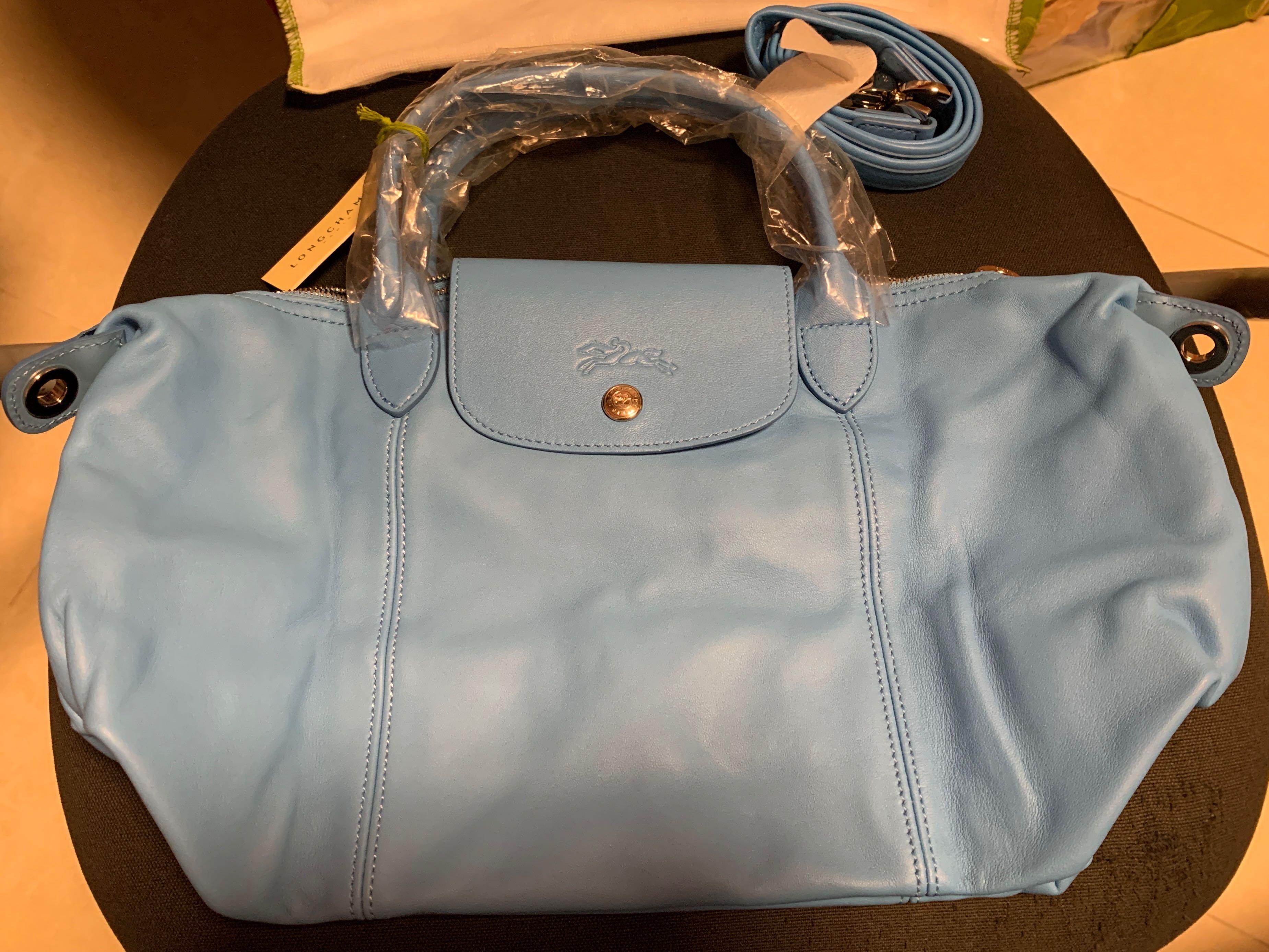 Longchamp le pliage cuir lamb leather trimmed with cowhide