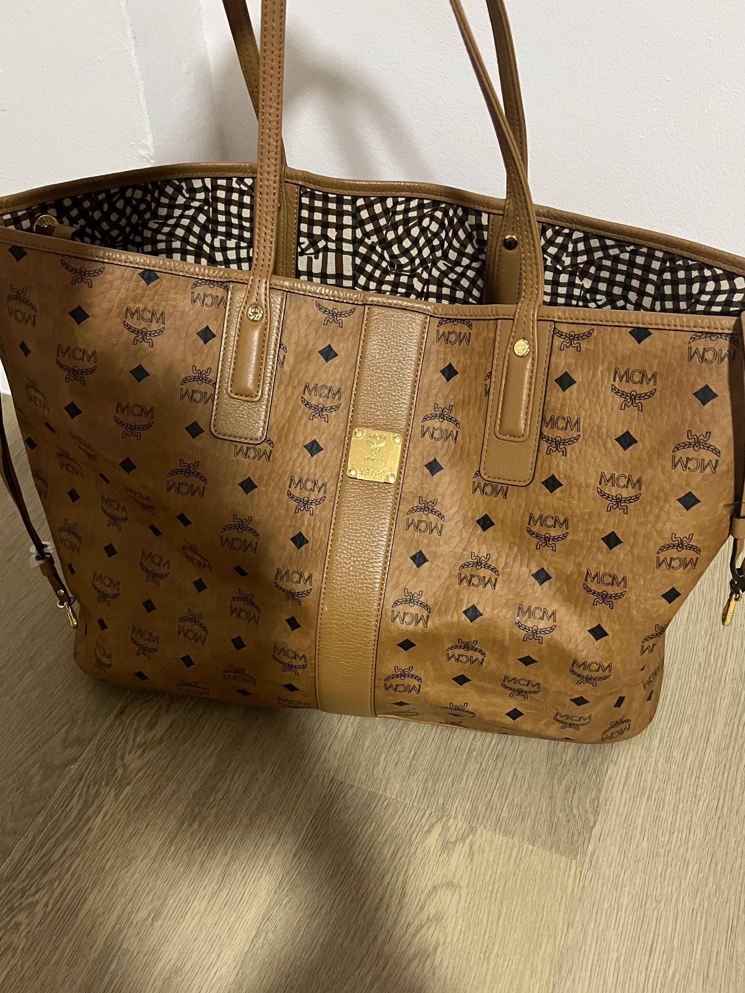 NEW Authentic MCM Medium Cognac Reversible Liz Shopper with duster bag