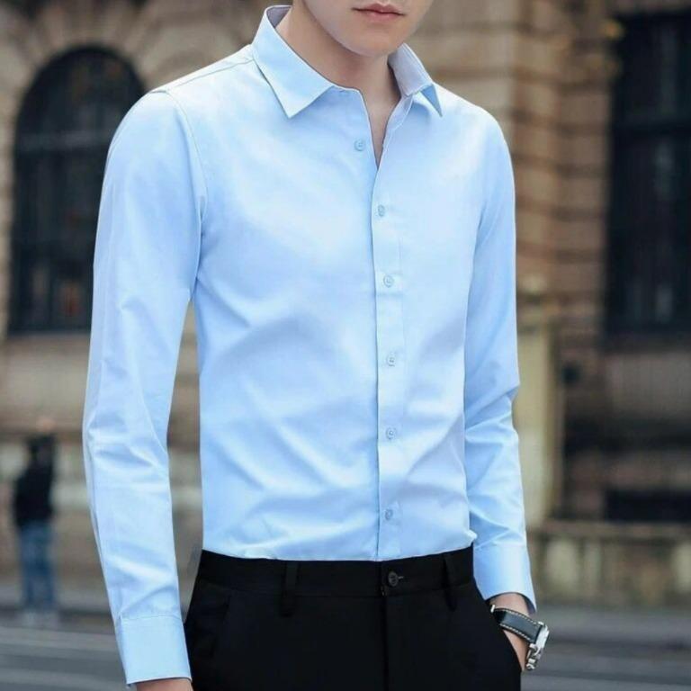 Men Business Casual Plus Social Dress Shirt Long Sleeved Shirt