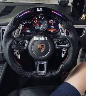Porsche Carbon fiber steering wheel | forged carbon fiber steering wheel LED alcantara perforated Nappa leather steering