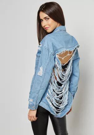MISSGUIDED PETITE - Shredded Back Denim 