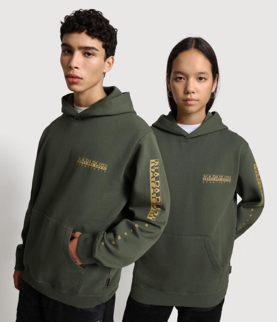 Olive green store and orange hoodie