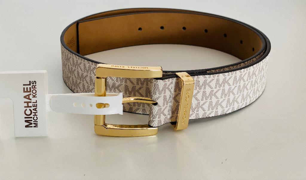 NEW! MICHAEL KORS MK IVORY VANILLA WHITE SIGNATURE LOGO LEATHER BELT MEDIUM  OR LARGE SALE, Women's Fashion, Watches & Accessories, Belts on Carousell