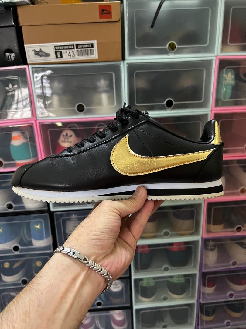 Nike cortez leather top se black/metallic gold