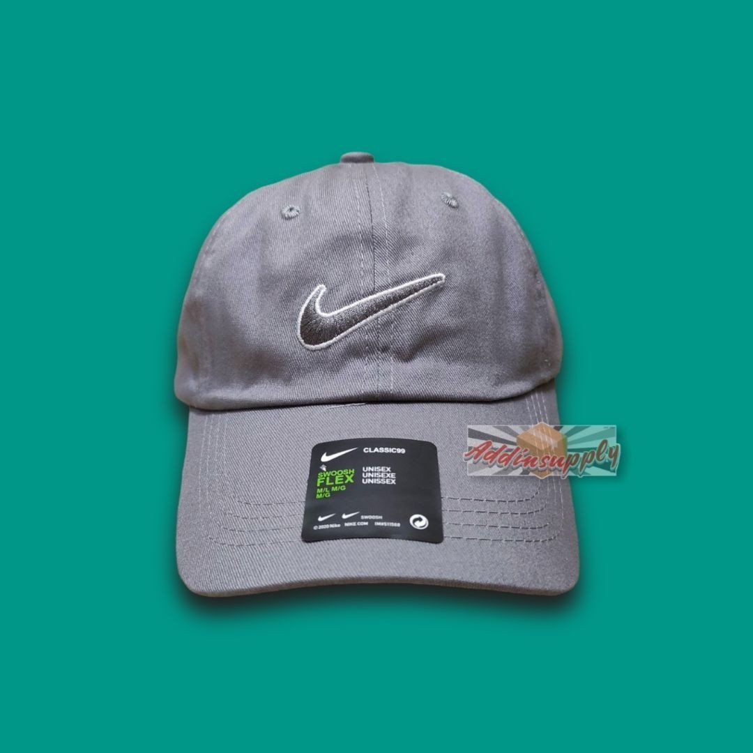 Nike Grey Swoosh White Outline Center Embroidery Cap Grey Men s