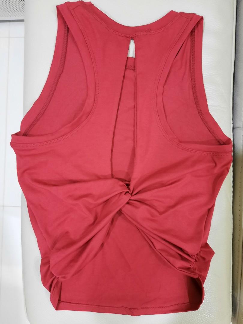 Open back M yoga knotted back red top Women s Fashion Activewear