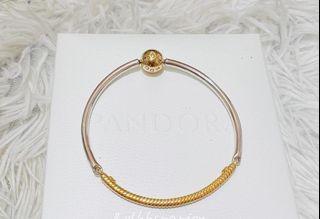 Pandora silver bangle and snakechain gold bracelet