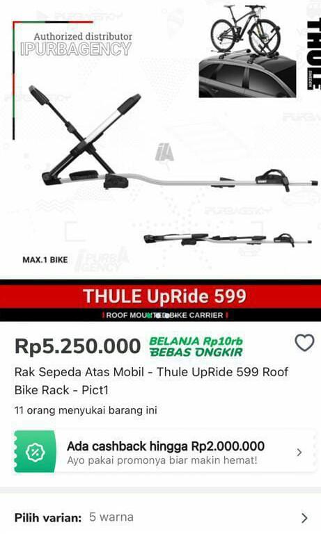 Rak sepeda atap mobil Thule up ride Roof bike rak Aksesoris