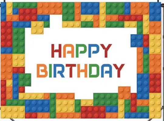 Ready Stock Colourful LEGO Design 2 Blocks Happy Birthday banner backdrop Size.150 x 100cm Party Deco