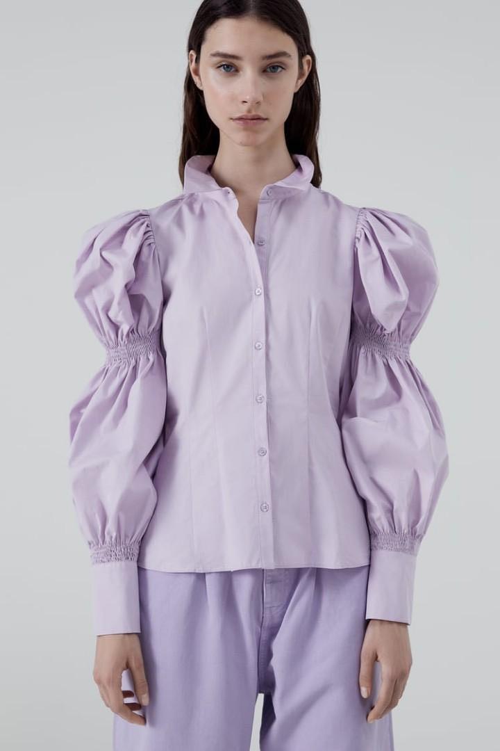 Zara lilac poplin shirt, Fesyen Wanita 