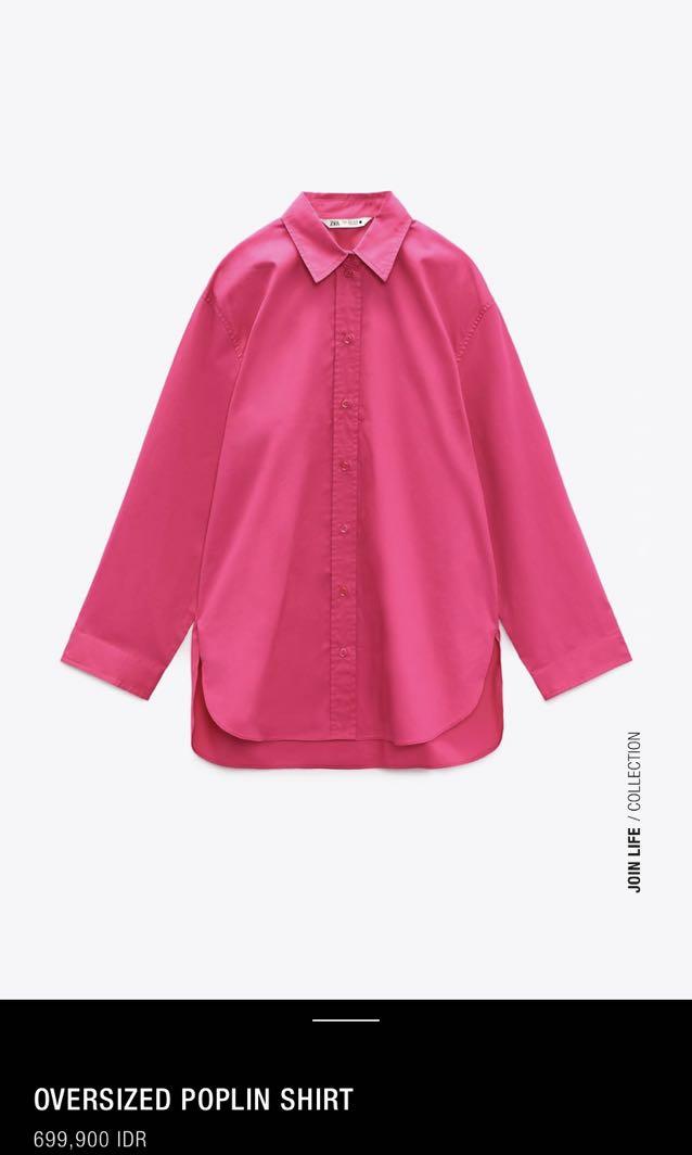 ZARA Oversized Poplin Shirt, Fesyen 