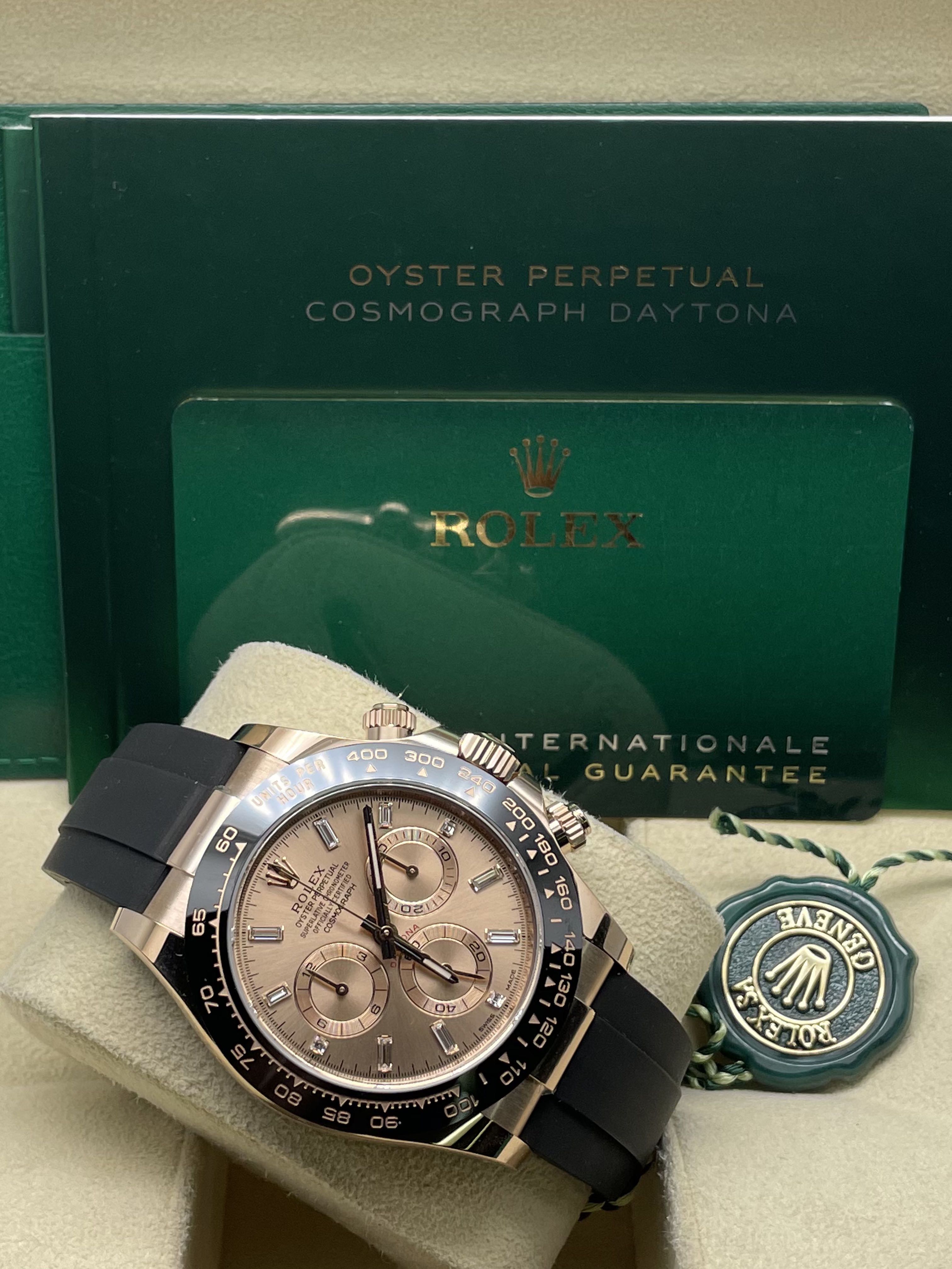 116515A全新DAYTONA系列迪通拿40mm玫瑰金膠帶鑽石粉紅色面男女機械手錶