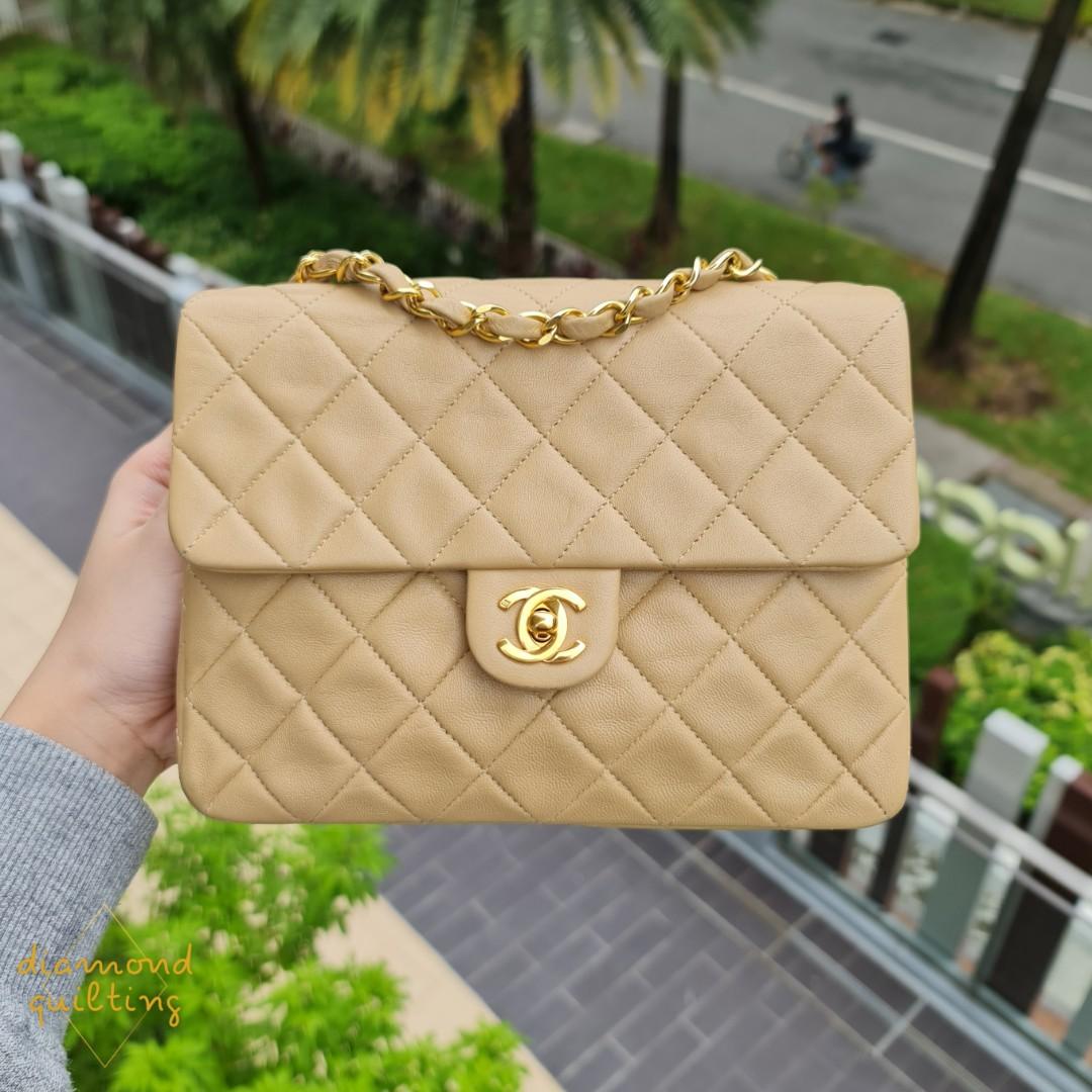 🍞 [SOLD] VINTAGE CHANEL CLASSIC MINI SQUARE FLAP BAG 20CM 20 CM BEIGE  LAMBSKIN 24K GHW GOLD HARDWARE / 17cm 17 black, Luxury, Bags & Wallets on  Carousell